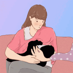 Animated Breastfeeding Mother With Moving Baby GIF