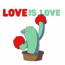 Animated Cactus Supporting Gay Love Wins GIF