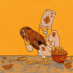 Animated Chef Trying To Cook Turkey GIF