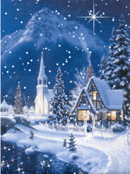 Animated Christmas Evening In Snowy House GIF