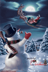 Animated Christmas Snowman Waving To Santa GIF