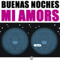 Animated Couple Sending Text Buenas Noches Amor  GIF