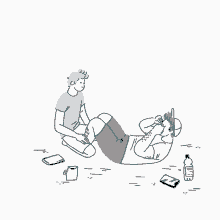 Animated Couple Sit Up Kiss Gay Love  GIF