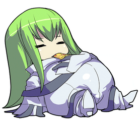 Animated Cute Girl Eating Bloated Tummy GIF