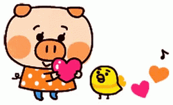 Animated Cute Piggie And Little Chick GIF
