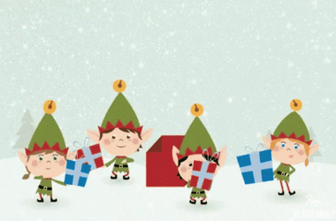 Animated Cutie Christmas Elf With Gifts GIF