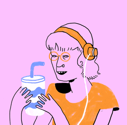 Animated Derp Girl Headphones Drinking Slurpee GIF