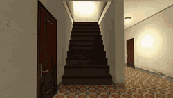 Animated Explosion Orange Dinosaur Falling Down Stairs GIF