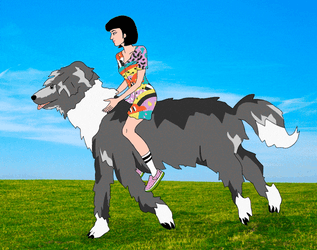 Animated Girl Riding Big Dog GIF