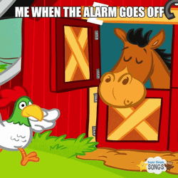 Animated Green Rooster Crowing And Horse GIF