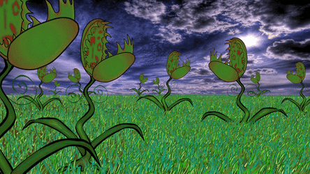 Animated Group Of Venus Fly Trap Chasing Bees GIF