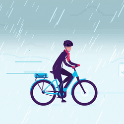 Animated Guy Riding Bike While Raining GIF