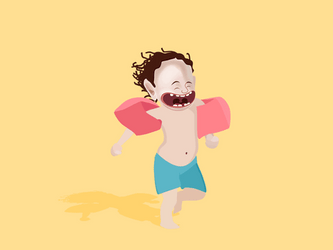 Animated Guy Walk With Floaties GIF