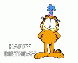 Animated Happy Birthday Garfield Cat With Balloon GIF