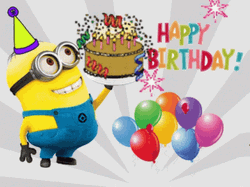 Animated Happy Birthday Minion Raising Cake GIF