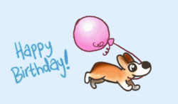 Animated Happy Birthday Running Corgi Dog With Balloon GIF