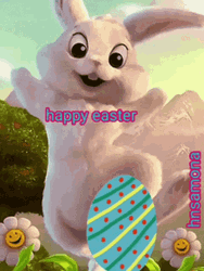 Animated Happy Easter Bunny And Cracking Egg GIF