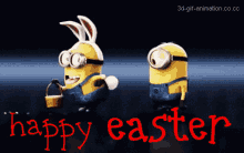 Animated Happy Easter Bunny Minion Carrying Egg