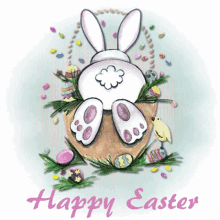 Animated Happy Easter Bunny Wiggling Tail