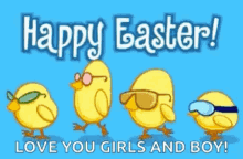 Animated Happy Easter Chicks In Line Walking GIF