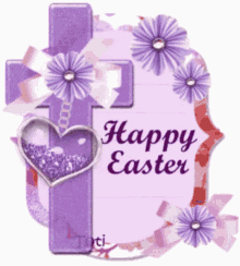 Animated Happy Easter Purple Cross And Heart