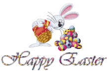Animated Happy Easter Rabbit Looking At Eggs