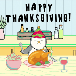Animated Happy Thanksgiving Pudgy Penguin Eating  GIF