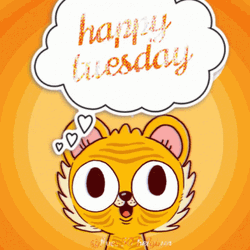 Animated Happy Tuesday Sticker Cat Thinking