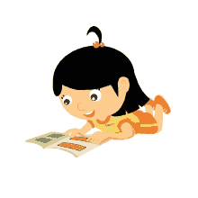 Animated Little Girl Reading Book