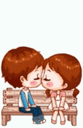 Animated Love Bench Kissing GIF