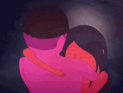 Animated Love Couple Hugging Under The Deep Night GIF