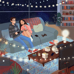 Animated Love Mangga Couple Watching GIF