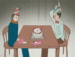 Animated Man Stabbing A Cake GIF
