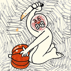 Animated Man Stabbing A Pumpkin GIF