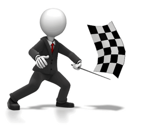 Animated Man Waving Checkered Flag GIF