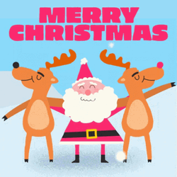 Animated Merry Christmas Santa Reindeers Dancing GIF