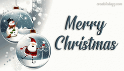 Animated Merry Christmas Santa Snowman Globes GIF