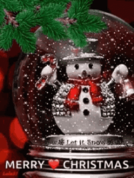 Animated Merry Christmas Snowman Globe GIF