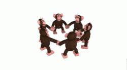 Animated Monkey Friends Forming Circle Spinning GIF