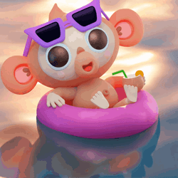 Animated Monkey Swimming With Floatie GIF