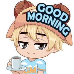 Animated Sheep Boy Drinking Monday Coffee GIF
