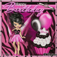   Animated Silver Black Glitter Happy Birthday Diva GIF