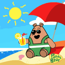 Animated Sunny Day Beach Vacation Pants Bear GIF