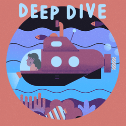 Animated Woman Driving A Submarine GIF