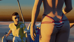 Animated Woman Wearing Stripe Thong GIF