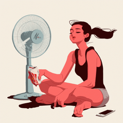 Animated Woman With Fan Humidity GIF