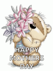 Animation Happy Mother Day Teddy Bear Holding Flower GIF