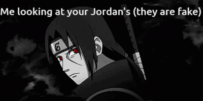 Anime Character With Red Eyes Looking At Fake Jordans GIF