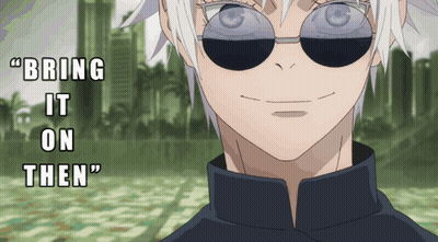 Anime Character With Sunglasses Saying Bring It On Then GIF