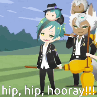Anime Characters Celebrating Hip Hip Hooray GIF